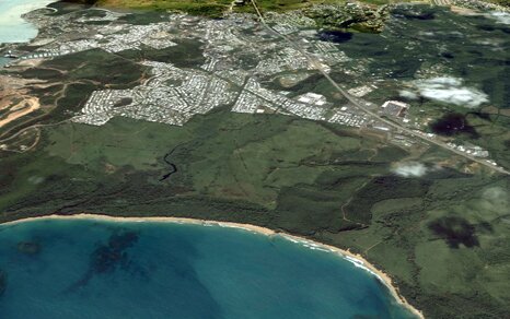 The westernmost section of the proposed Ecological corridor with the town of Fajardo in the background