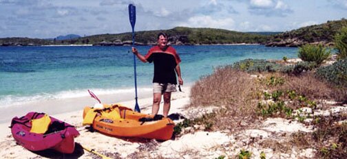 Novillo Beach reacheable only by kayak, in Vieques Puerto Rico, Navio beach in background.